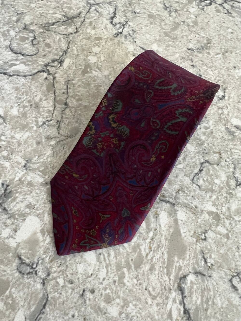 Claybrooke Men's Silk Neck Tie Magenta Blue Gold Pink Floral Paisley JL